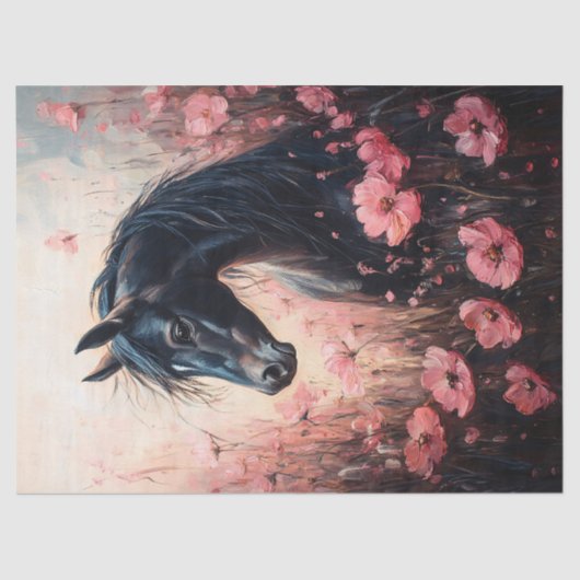 美しい馬の赤面ピンクワイルドフラワーデコップページ 薄葉紙 (正面)