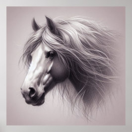 美しい馬の鉛筆スケッチホームオフィスの装飾 ポスター