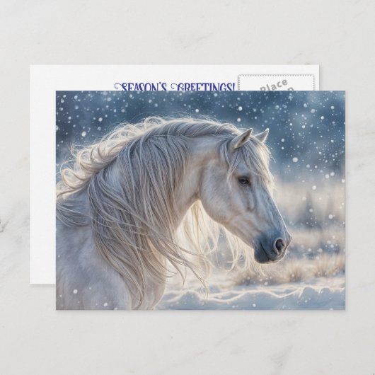 美しい馬の雪の季節の挨拶カード シーズンポストカード (正面/裏面)