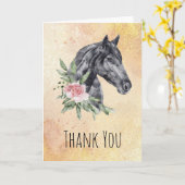 美しい馬の頭のポートレート水の色ありがとう カード (黄色い花)