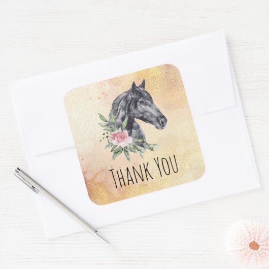 美しい馬の頭のポートレート水の色ありがとう スクエアシール (封筒)