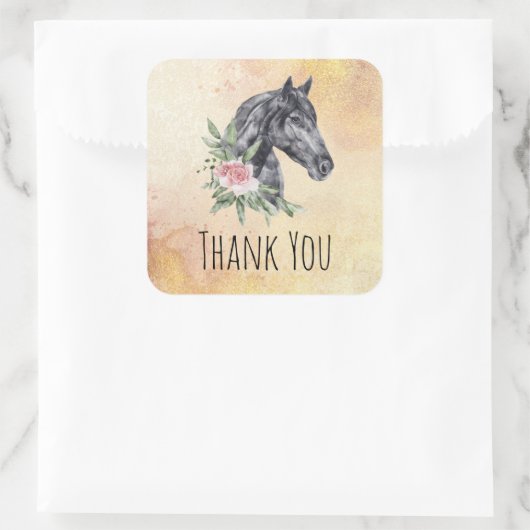美しい馬の頭のポートレート水の色ありがとう スクエアシール (バッグ)
