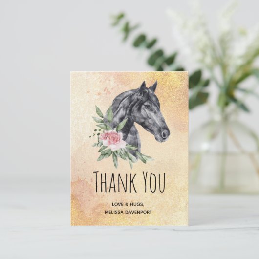 美しい馬の頭のポートレート水の色ありがとう ポストカード (スタンド正面)