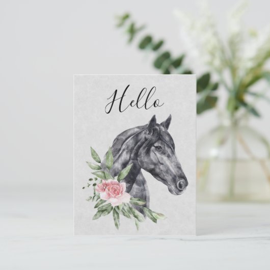美しい馬の頭のポートレート水の色こんにちは ポストカード (スタンド正面)