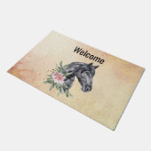 美しい馬の頭のポートレート水の色へようこそ ドアマット (アングル)