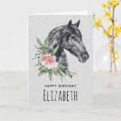 美しい馬の頭のポートレート水の色誕生日 カード (黄色い花)