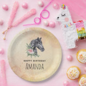 美しい馬の頭のポートレート水の色誕生日 ペーパープレート (パーティー)