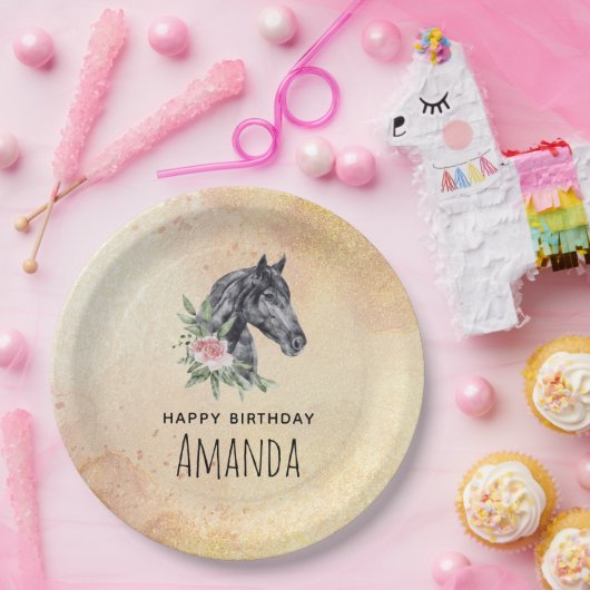 美しい馬の頭のポートレート水の色誕生日 ペーパープレート (パーティー)