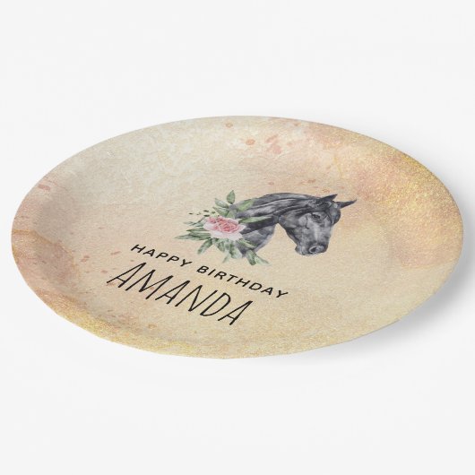 美しい馬の頭のポートレート水の色誕生日 ペーパープレート (アングル)
