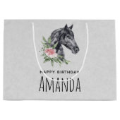 美しい馬の頭のポートレート水の色誕生日 ラージペーパーバッグ (正面)