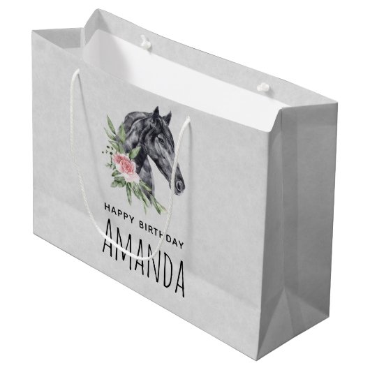 美しい馬の頭のポートレート水の色誕生日 ラージペーパーバッグ (正面アングル)
