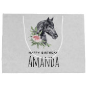 美しい馬の頭のポートレート水の色誕生日 ラージペーパーバッグ (裏面)