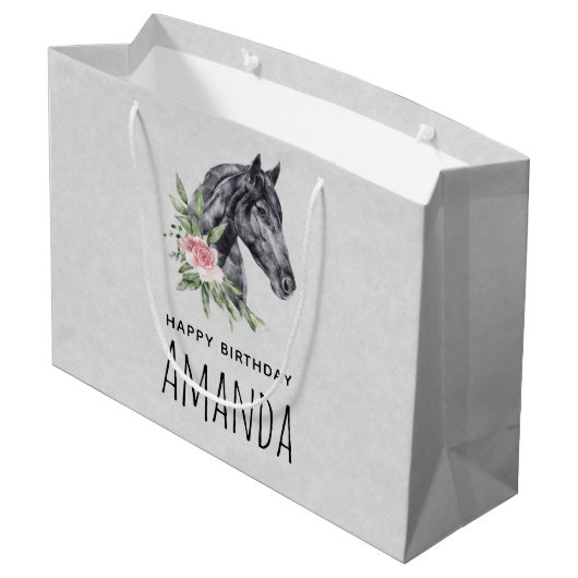美しい馬の頭のポートレート水の色誕生日 ラージペーパーバッグ (裏面アングル)