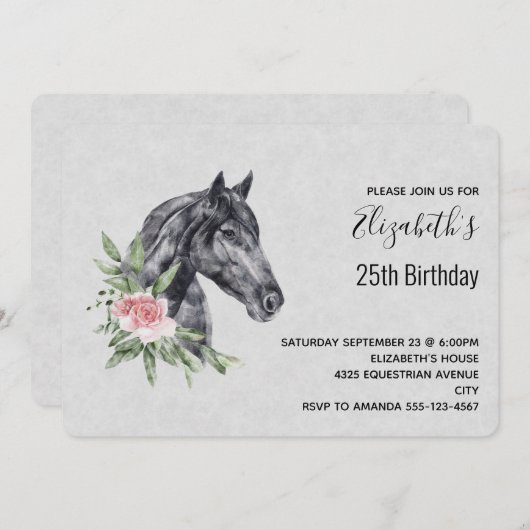 美しい馬の頭のポートレート水の色誕生日 招待状 (正面/裏面)