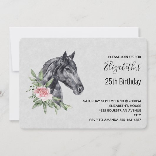美しい馬の頭のポートレート水の色誕生日 招待状 (正面)