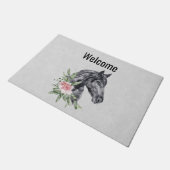 美しい馬の頭のポートレート水色 ドアマット (アングル)