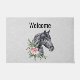美しい馬の頭のポートレート水色 ドアマット