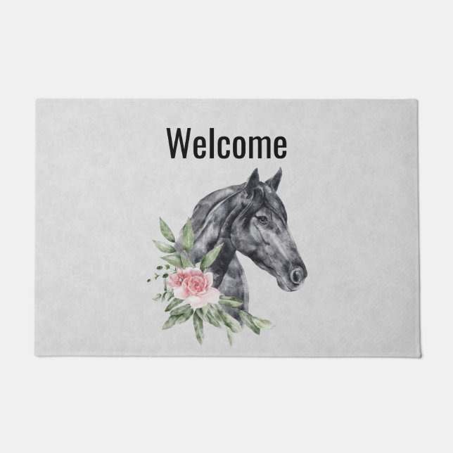美しい馬の頭のポートレート水色 ドアマット (正面)