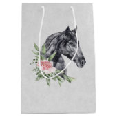 美しい馬の頭のポートレート水色 ミディアムペーパーバッグ (正面)