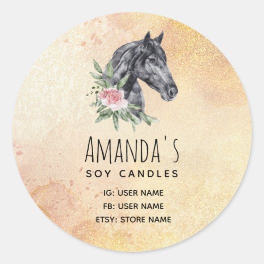 美しい馬の頭のポートレート水色 ラウンドシール (正面)