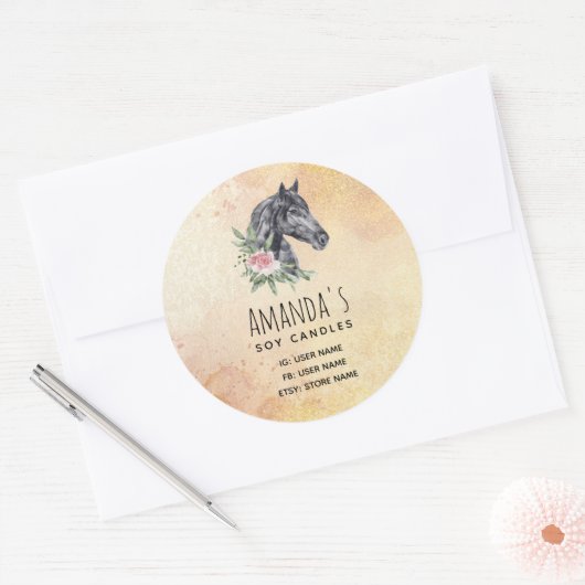 美しい馬の頭のポートレート水色 ラウンドシール (封筒)