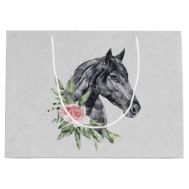 美しい馬の頭のポートレート水色 ラージペーパーバッグ