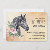 美しい馬の頭の水彩誕生日 招待状 (正面)