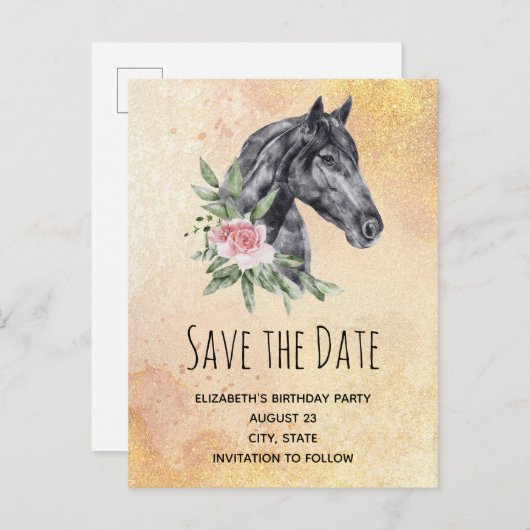 美しい馬の頭の水色日付を保存 インビテーションポストカード (正面/裏面)