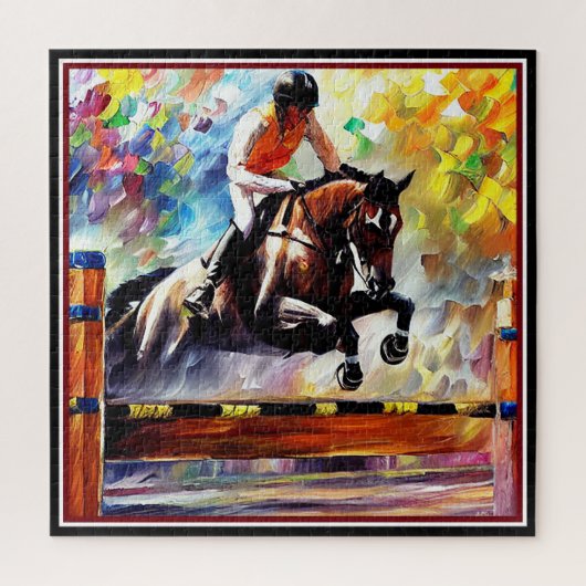 美しい馬ジャンピングデジタルオイル塗装スタイル ジグソーパズル (縦)