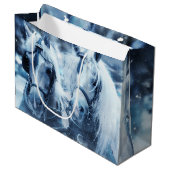 美しい馬チーム冬のドライビングフォトクリスマス ラージペーパーバッグ (正面アングル)