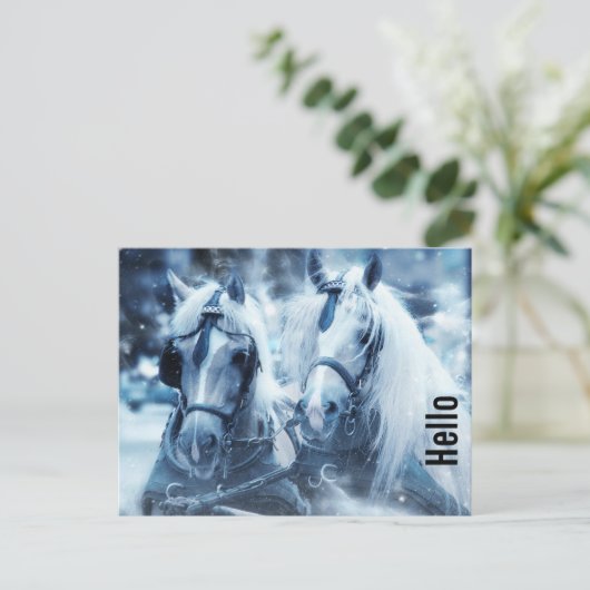 美しい馬チーム冬のドライビングフォトハロー ポストカード (スタンド正面)