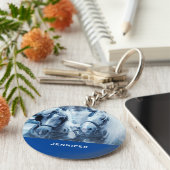 美しい馬チーム冬のドライビングフォト キーホルダー (側面)