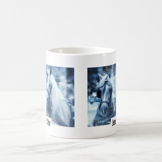 美しい馬チーム冬のドライビングフォト コーヒーマグカップ (中央)