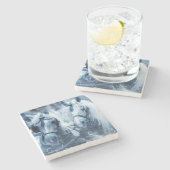 美しい馬チーム冬のドライビングフォト ストーンコースター (横)