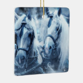 美しい馬チーム冬のドライビングフォト セラミックオーナメント (右)