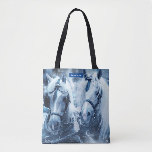 美しい馬チーム冬のドライビングフォト トートバッグ (正面)