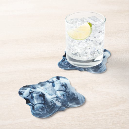 美しい馬チーム冬のドライビングフォト ペーパーコースター (インサイチュ)