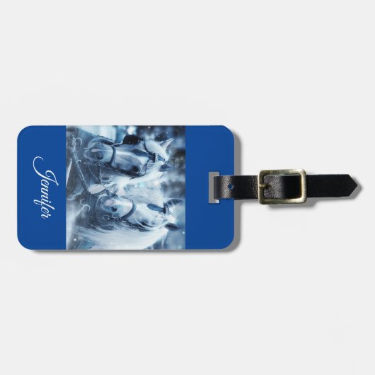 美しい馬チーム冬のドライビングフォト ラゲッジタグ (正面横)