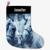 美しい馬チーム冬のドライビングフォト ラージクリスマスストッキング (正面)