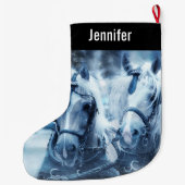 美しい馬チーム冬のドライビングフォト ラージクリスマスストッキング (裏面)