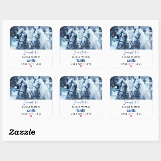 美しい馬チーム冬のフォトキャンドルビジネス スクエアシール (シート)