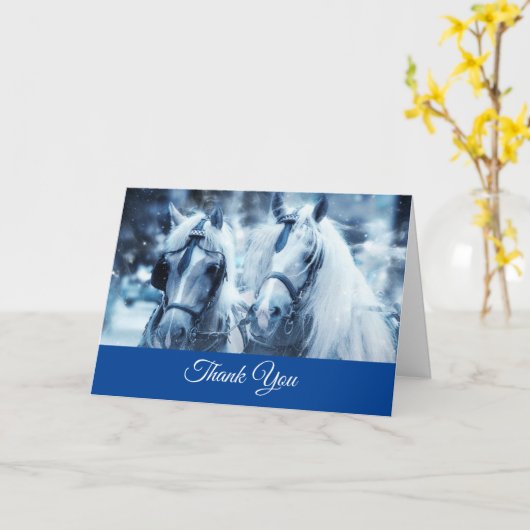 美しい馬チーム冬の写真ありがとう カード (黄色い花)