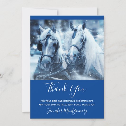 美しい馬チーム冬の写真ありがとう サンキューカード (正面)