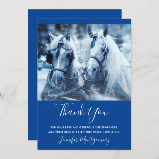 美しい馬チーム冬の写真ありがとう サンキューカード (正面/裏面)