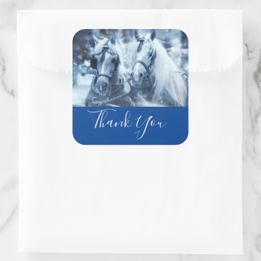 美しい馬チーム冬の写真ありがとう スクエアシール (バッグ)