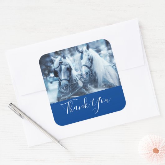 美しい馬チーム冬の写真ありがとう スクエアシール (封筒)