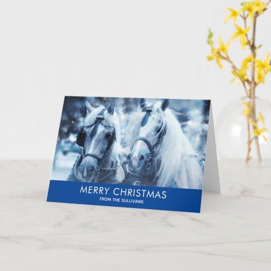 美しい馬チーム冬の写真クリスマス カード (黄色い花)