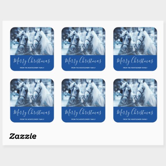 美しい馬チーム冬の写真クリスマス スクエアシール (シート)