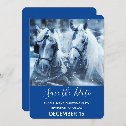 美しい馬チーム冬の写真クリスマス セーブザデート (正面/裏面)