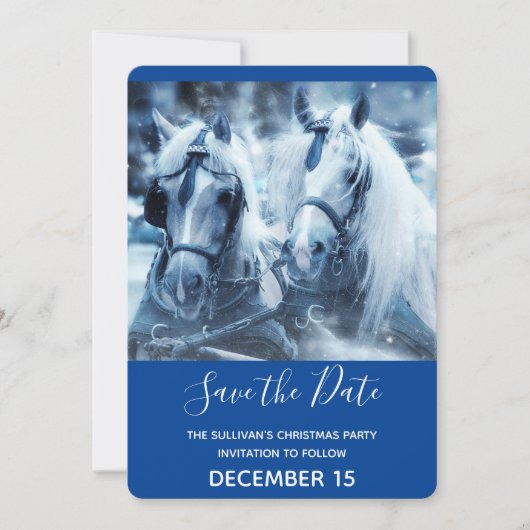 美しい馬チーム冬の写真クリスマス セーブザデート (正面)